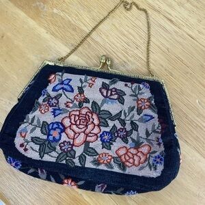 Petit point vintage Victorian needle point tapestry purse with mirror OS
